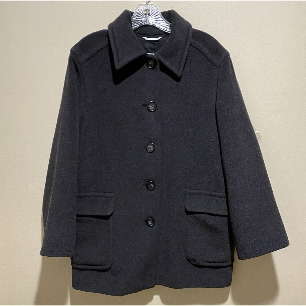 Max Mara Gray Virgin Wool Pea Coat Womens 8P Made in Italy Button Front Overcoat